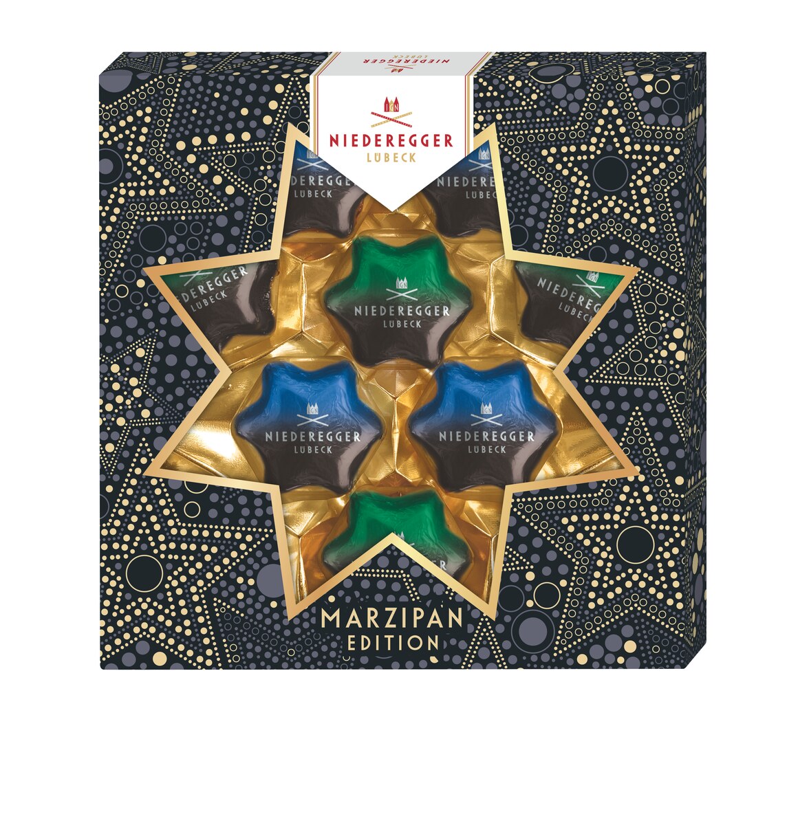Marzipan Sterne Dark Edition mit Schokoladenüberzug, kompakte 125 g Packung, fein geformte Marzipan-Sterne