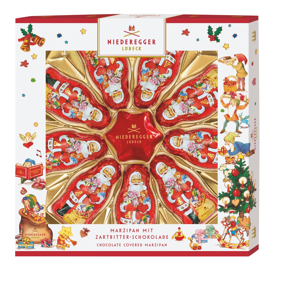 Marzipan Weihnachtsmänner und Stern, 125 g, mit Zartbitter-Schokolade und Mandelanteil 41%