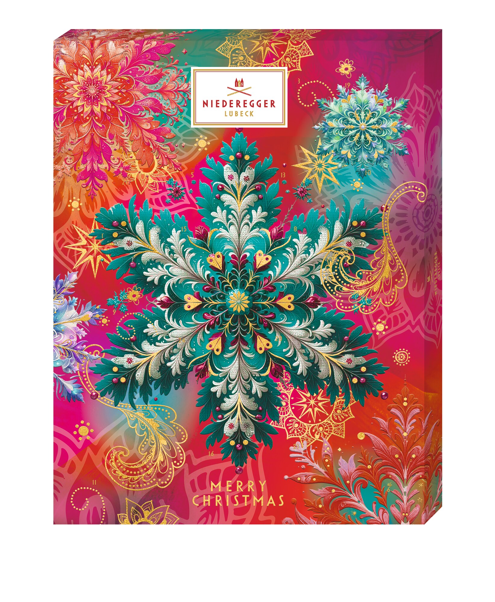 Niederegger Adv.kal. 300G Merry Christm., Packshot Vorderansicht