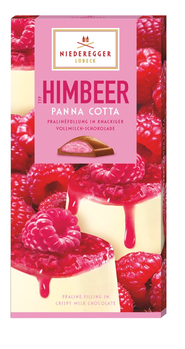 PralinenTafel Himbeer Panna Cotta, Schokoladenpraline mit Himbeergeschmack, 100 g