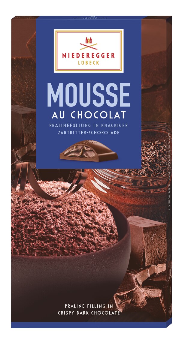 Pralinen Tafel Mousse au Chocolat, zartbitter Schokoladentafel mit mousse-gefüllter Praline, 100 g