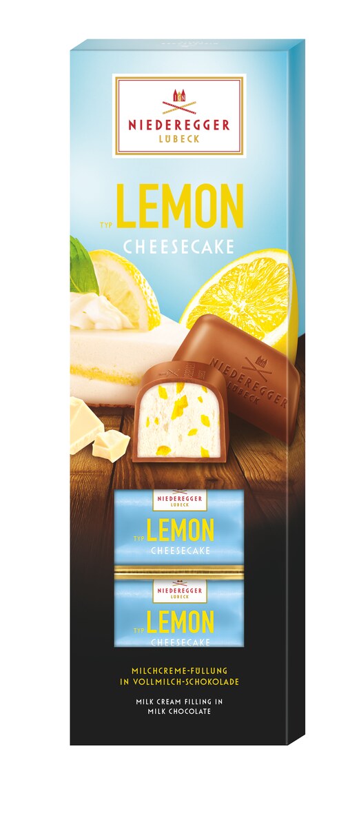 Pralinen Klassiker Lemon Cheesecake, Produktbild der Pralinen, Nettogewicht 100 g