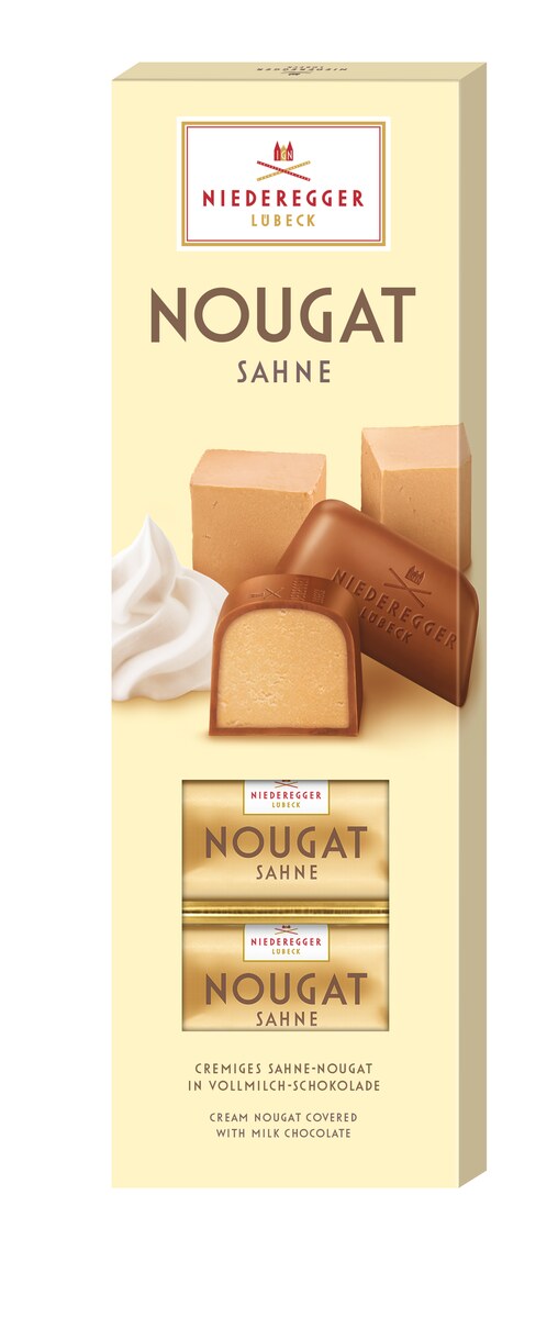 Nougat Sahne schokoliert - Schokoladenüberzug um Nougat mit Sahnefüllung, 100 g