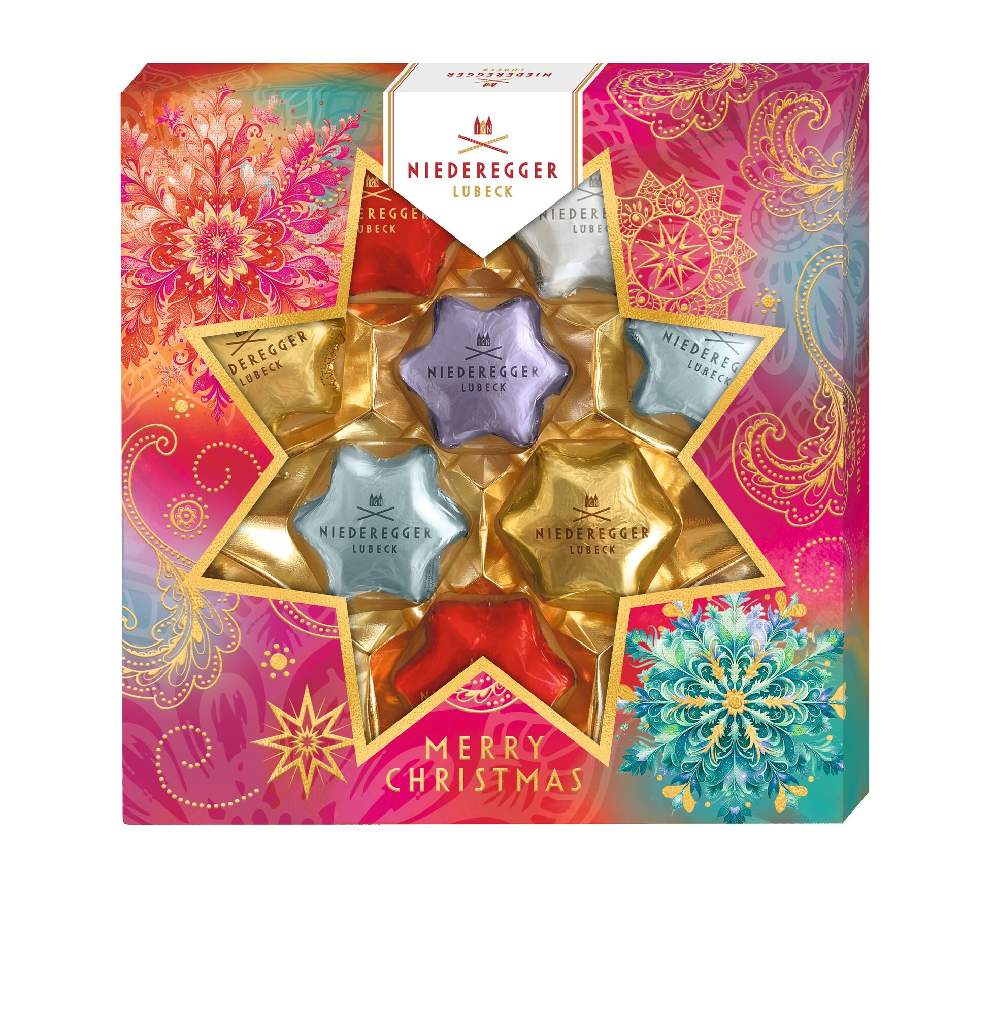 Niederegger Merry Christm. Sterne 125G, Packshot Vorderansicht